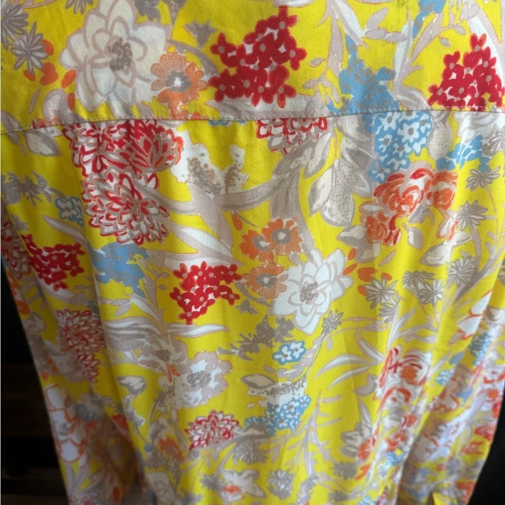 French Connection Yellow and Red Tiered Flowy Boho Floral Long Sleeve Maxi Dress - Picture 8 of 11